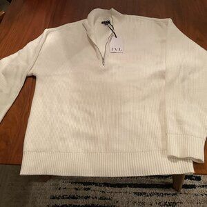IVL, Funnel Neck Half Zip Sweater, White, Large (NWT)
